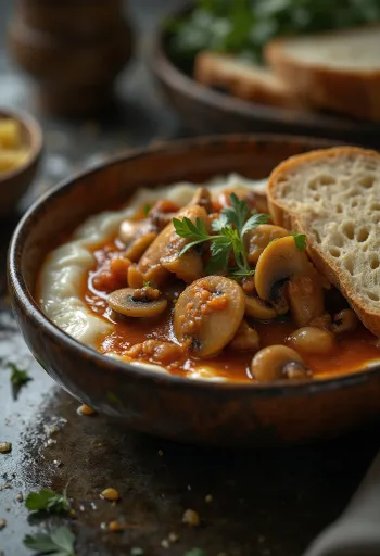 Paahdettu sienipaprikash, runsaalla smetanalla ja tuoreella persiljalla