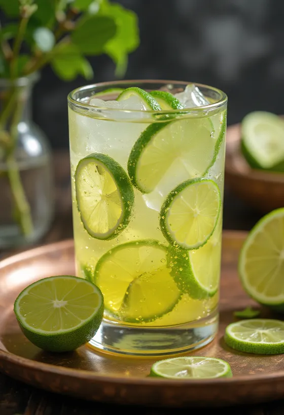 Lime-minttu-siideri lasissa tarjoiltuna