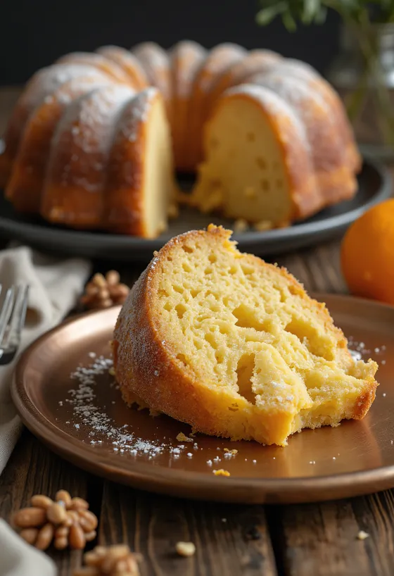 Appelsiini-saksanpähkinäkahvikakku tarjoiltuna