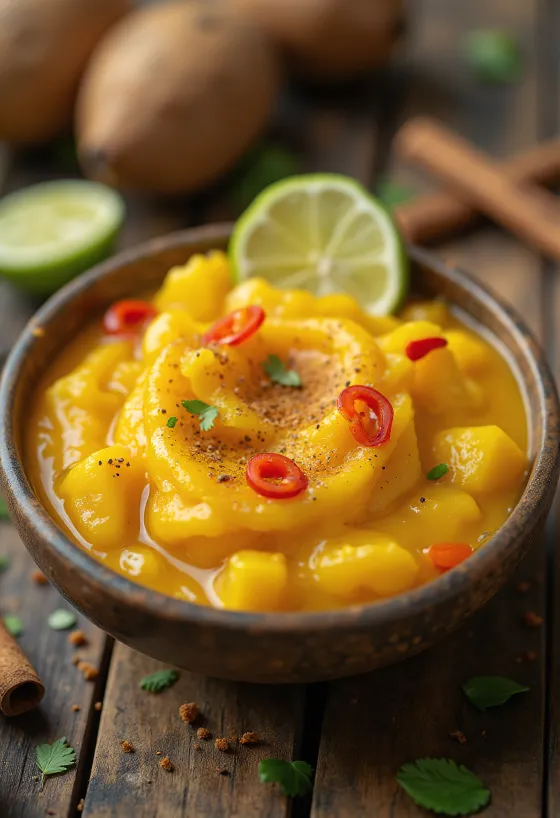Kaneli-mango-chilikastike tarjoiltuna