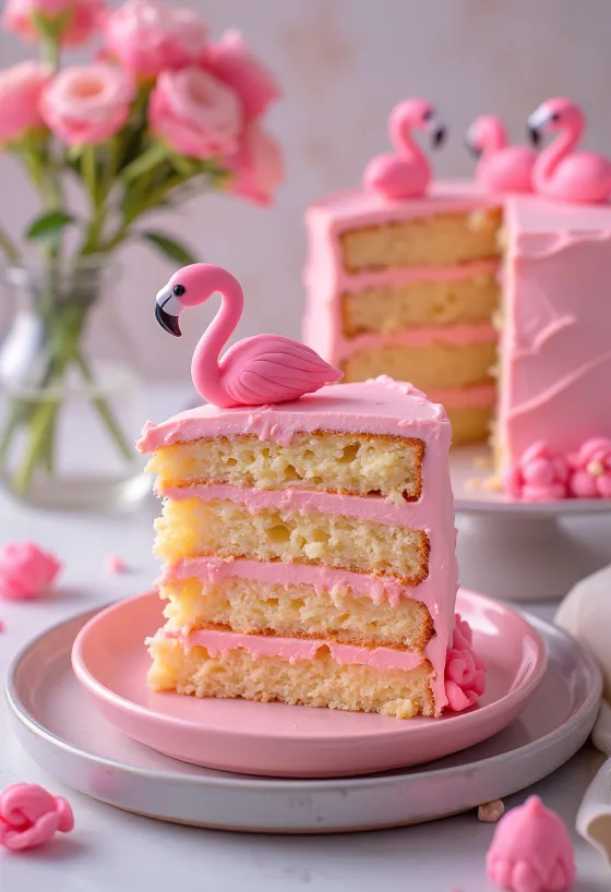 Flamingo-kakku vaaleanpunaisilla ja kultaisilla koristeilla