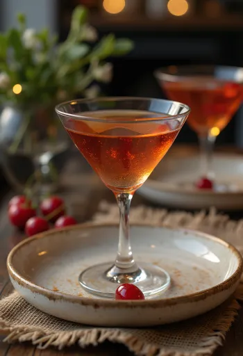 Manhattan-cocktail cocktailkirsikalla ja appelsiininkuorella koristeltuna