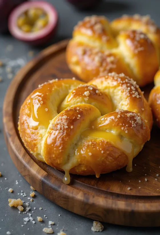 Passionhedelmäpretzelit tarjoiltuna