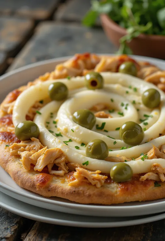Pizza de Frango com Catupiry kananrinnalla ja tuorejuustolla