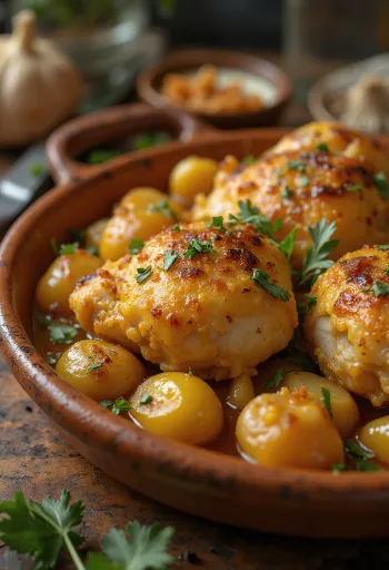 Pollo al Ajillo, espanjalainen valkosipulikana valkoviinikastikkeessa tarjoiltuna