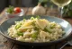 Prebioottinen kermainen purjorisotto, tuoreella parmesaanilla ja pippurilla tarjoiltuna