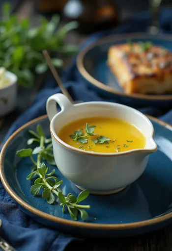 Rakuunalla maustettu hunaja-voikastike tarjoiltuna