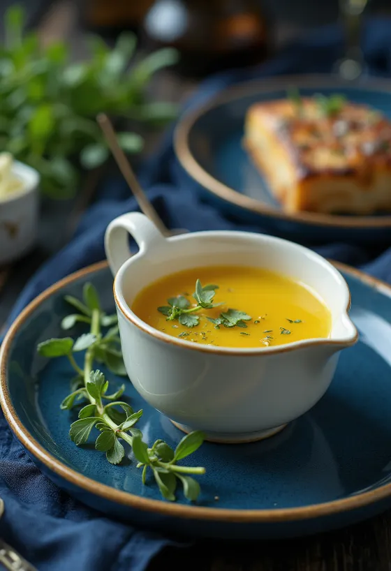 Rakuunalla maustettu hunaja-voikastike tarjoiltuna