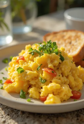 Tofukokkeli kurkumalla ja tuoreilla kasviksilla