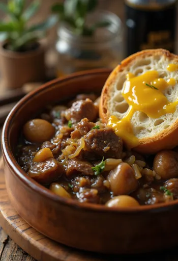 Carbonnade Flamande tarjoiltuna perunamuusin kera