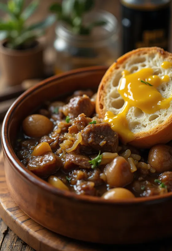 Carbonnade Flamande tarjoiltuna perunamuusin kera