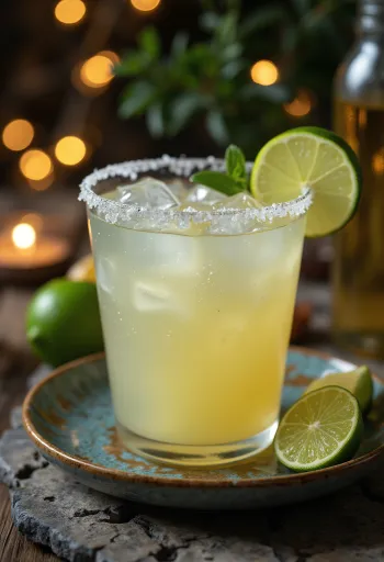 Margarita-cocktail suolareunuksella ja limettiviipaleella koristeltuna