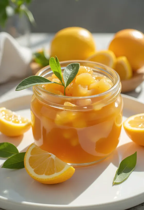 Appelsiini-sitruuna-inkiväärichutney tarjoiltuna