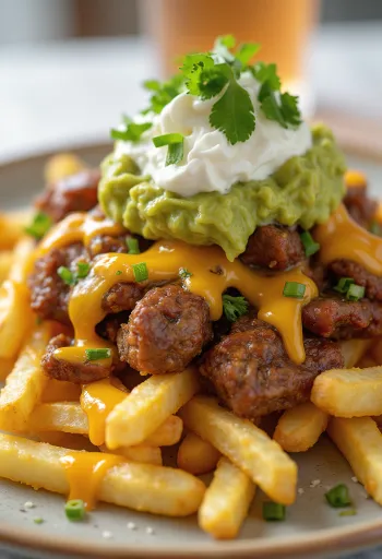Carne Asada Fries meksikolaiseen tyyliin tarjoiltuna