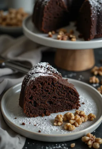 Suklaa-saksanpähkinäkakku tarjoiltuna