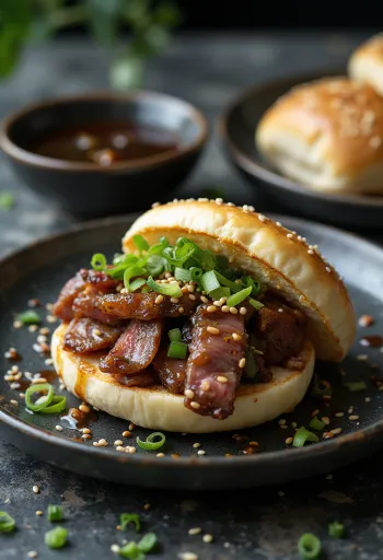 Naudanliha-seesami bao bun tarjoiltuna