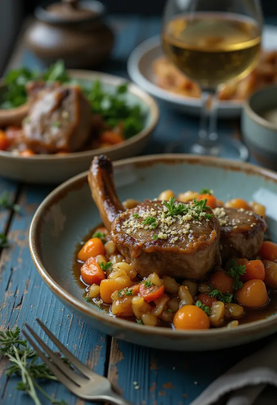 Osso buco vasikanpotkaa gremolatalla tarjoiltuna