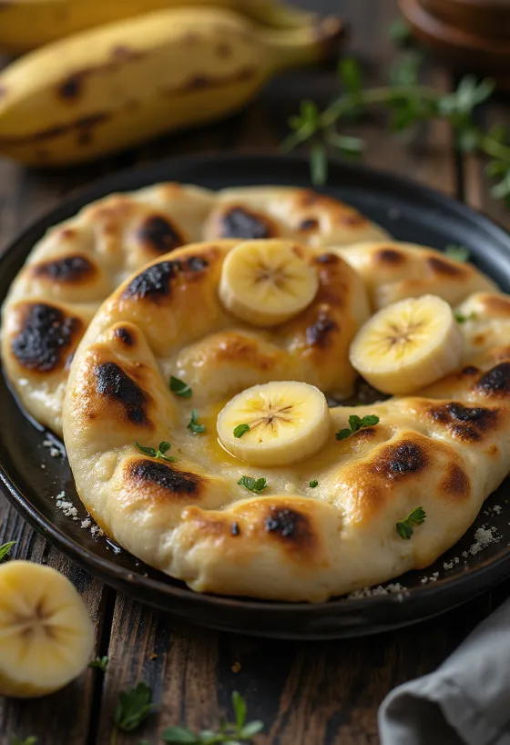 Tarjoiltu banaani-naan-leipä
