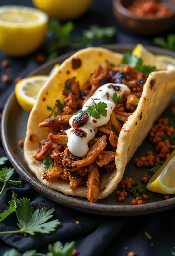 BBQ-grillattu vegaaninen shawarma pitaleivällä