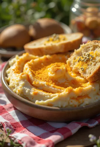 Körözött tuoreiden vihannesten kanssa ja paahtoleivällä tarjoiltuna