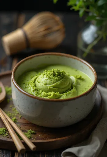 Matcha-teejäädyke tarjoiltuna