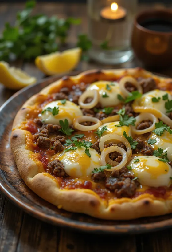 Pizza Egiziana tarjoiltuna