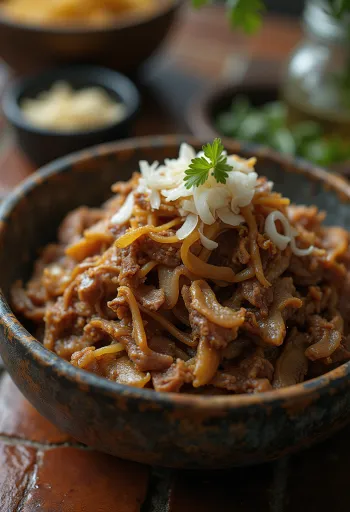 Carne Seca tarjoiltuna riisin ja tuoreen korianterin kera