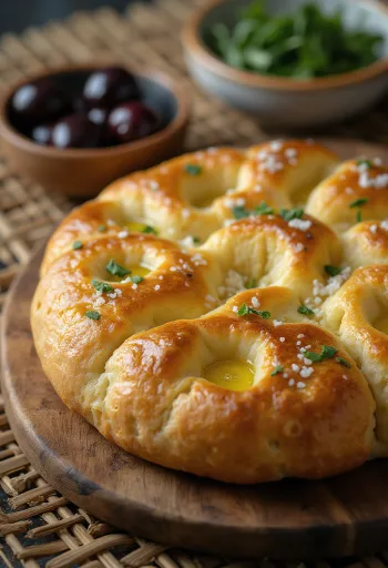 Nopea hiivaton focaccia tarjoiltuna