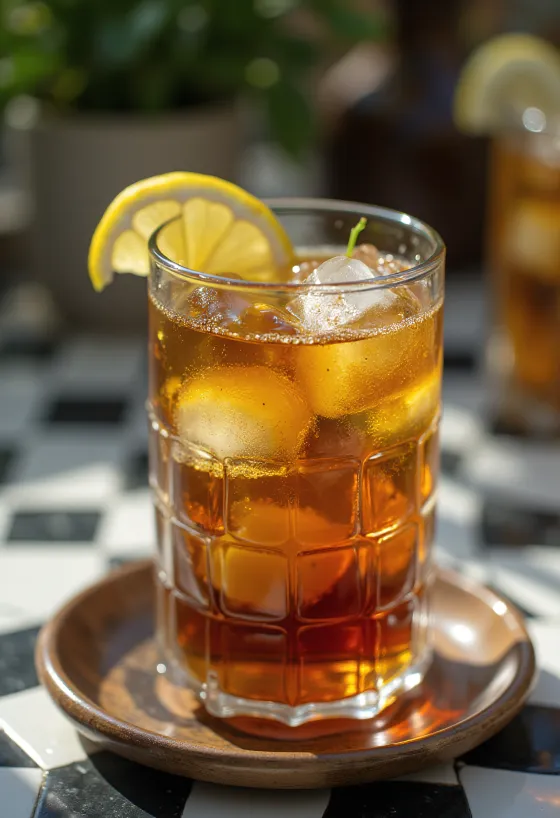 Minttu-jäätee lasissa limeviipaleilla ja mintunlehdillä