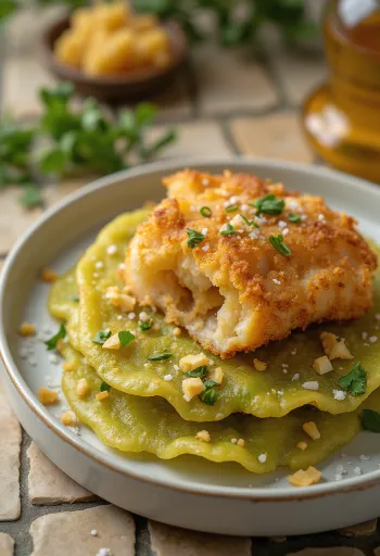 Patacón paistetun kalan kera, rapeaa plantainia ja mehukkaita kalaviipaleita tuoreella korianterilla koristeltuna