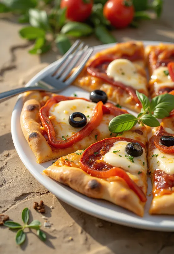 Pizza Española chorizolla, punaisella paprikalla ja oliiveilla