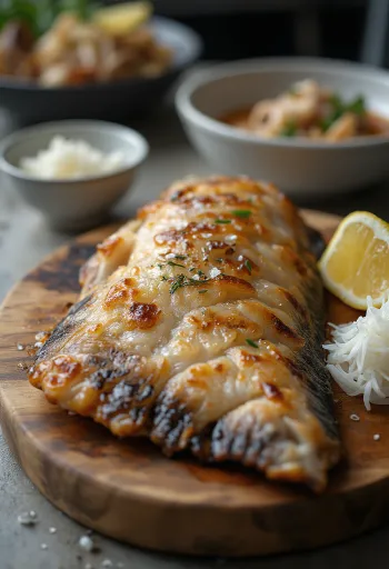 Shioyaki kuhafilee, sitruunalla ja korianterilla tarjoiltuna