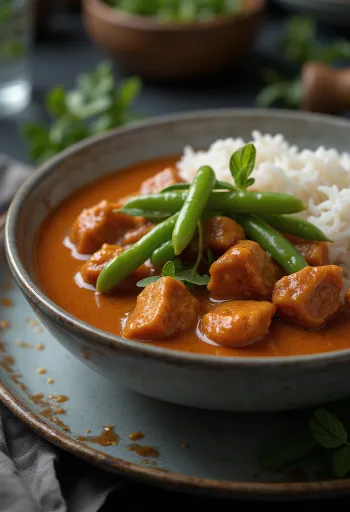 Thaimaalainen punainen curry naudanlihalla tarjoiltuna