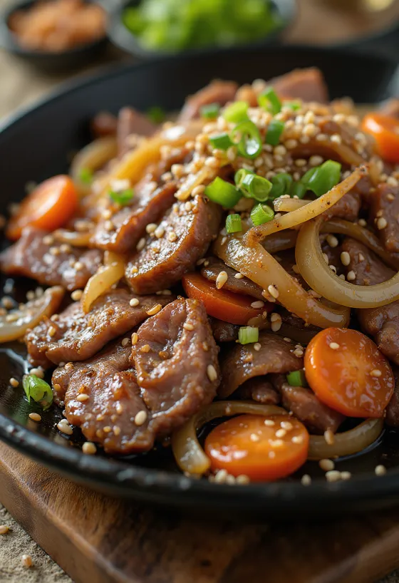 Perinteinen bulgogi tarjoiltuna, naudanlihalla ja limellä